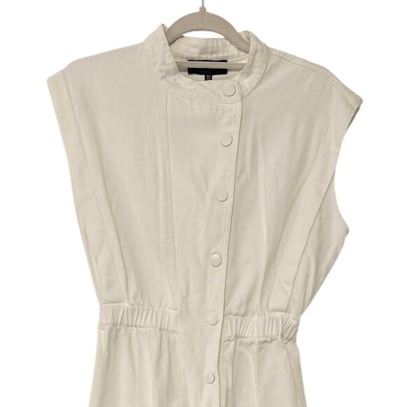 En Saison White Denim Asymmetrical Anthropologie Utility Cropped Jumpsuit XS - Picture 6 of 8